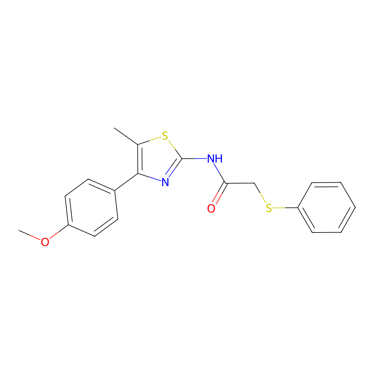 N-(4-(4-methoxyphenyl)-5-methylthiazol-2-yl)-2-(phenylthio)acetamide molecular structure, CAS 380173-57-9