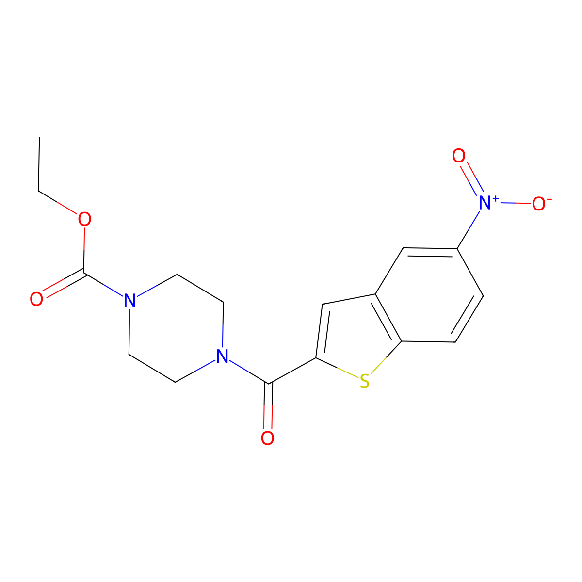 Ethyl 4-(5-nitro-1-benzothiophene-2-carbonyl)piperazine-1-carboxylate molecular structure, CAS 380175-70-2