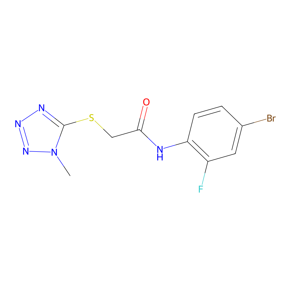N-(4-bromo-2-fluorophenyl)-2-(1-methyltetrazol-5-yl)sulfanylacetamide molecular structure, CAS 380176-70-5