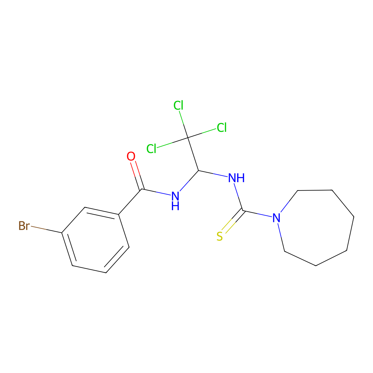 N-(1-((1-Azepanylcarbothioyl)amino)-2,2,2-trichloroethyl)-3-bromobenzamide molecular structure, CAS 380177-12-8