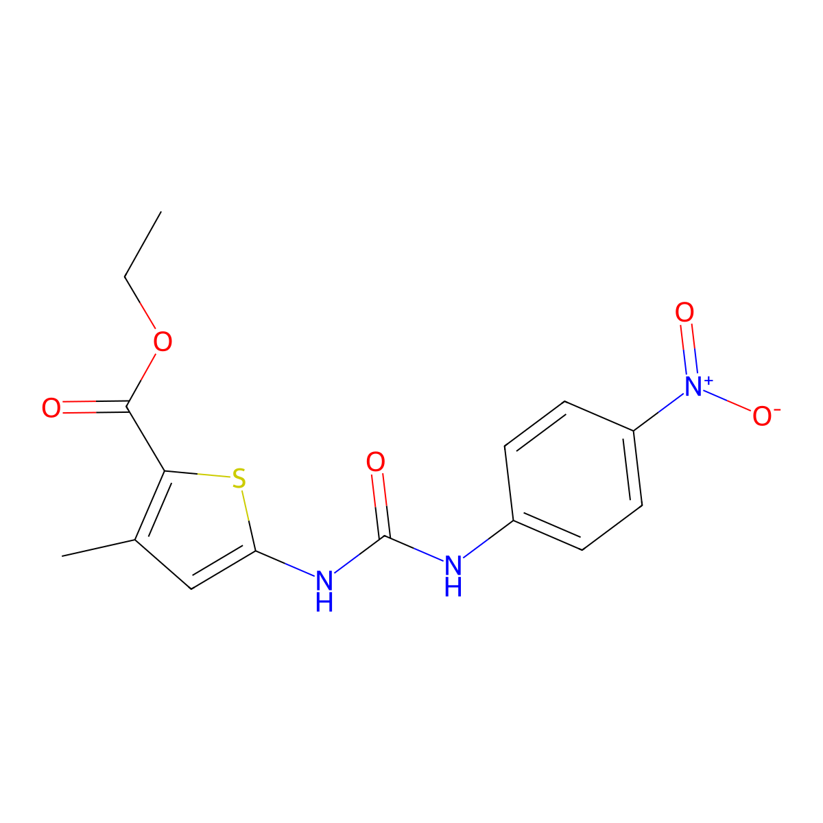 Ethyl 3-methyl-5-[(4-nitrophenyl)carbamoylamino]thiophene-2-carboxylate molecular structure, CAS 380180-68-7