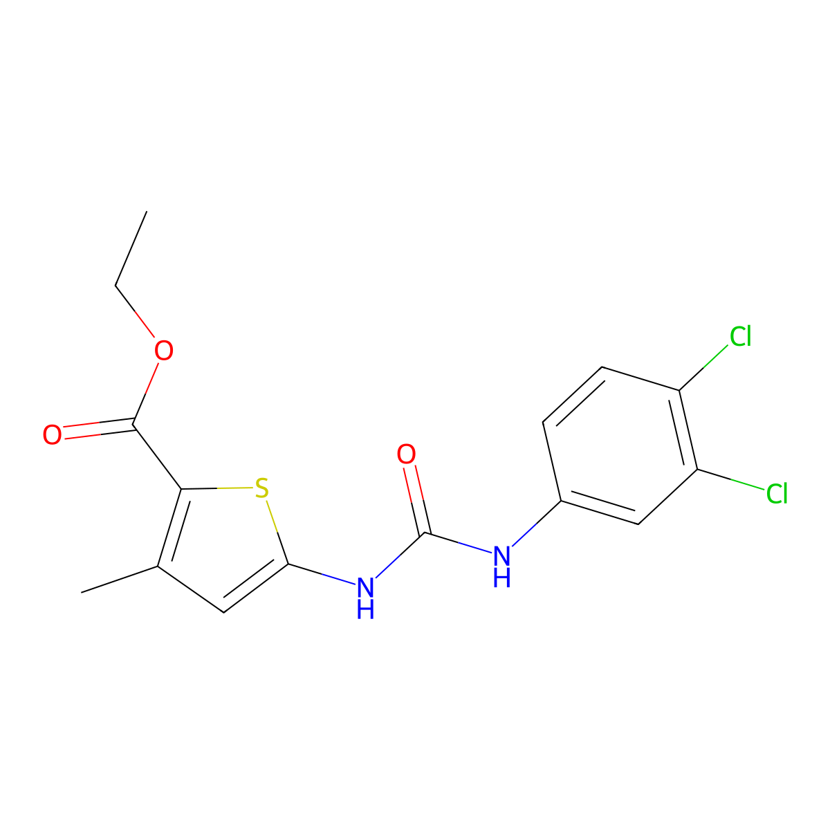 Ethyl 5-[(3,4-dichlorophenyl)carbamoylamino]-3-methylthiophene-2-carboxylate molecular structure, CAS 380180-79-0