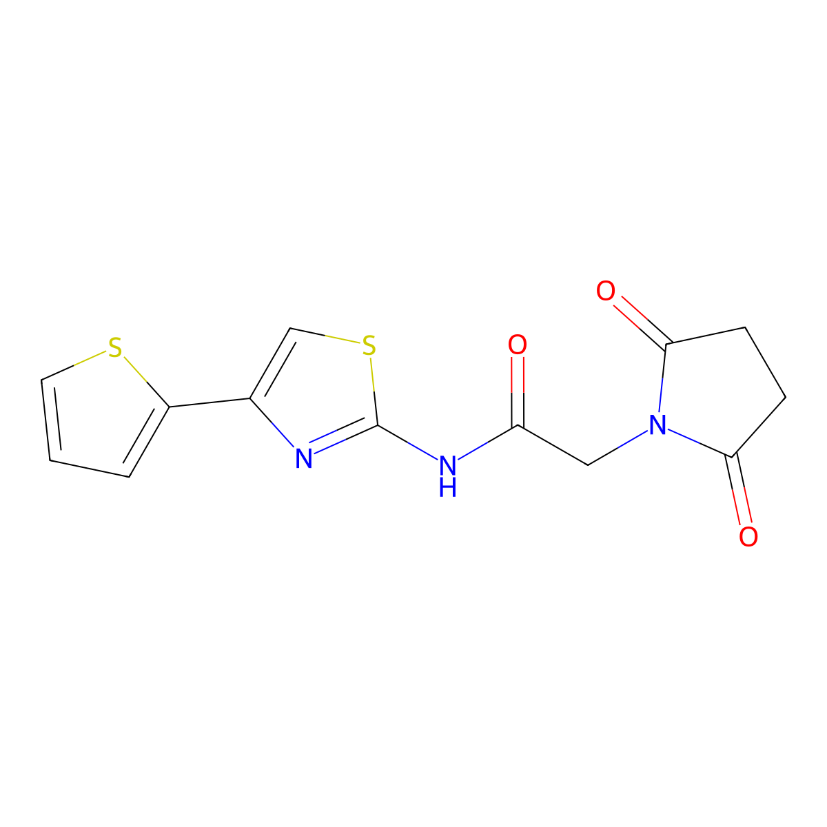 2-(2,5-dioxopyrrolidin-1-yl)-N-(4-(thiophen-2-yl)thiazol-2-yl)acetamide molecular structure, CAS 380184-49-6