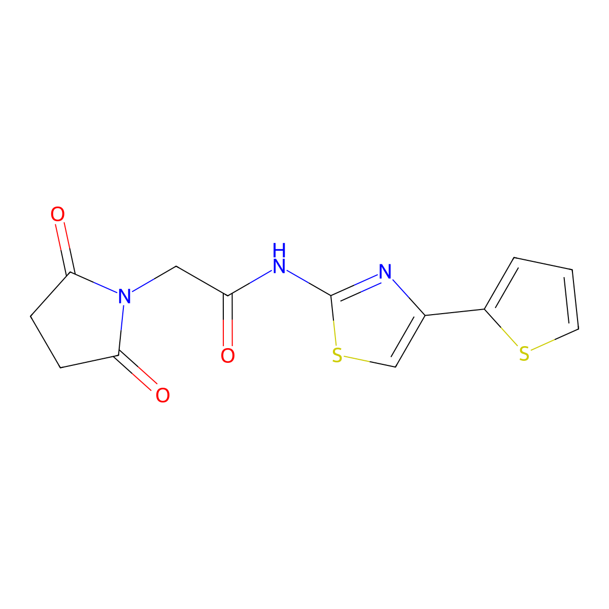 2-(2,5-dioxopyrrolidin-1-yl)-N-(4-(thiophen-2-yl)thiazol-2-yl)acetamide molecular structure, CAS 380184-49-6