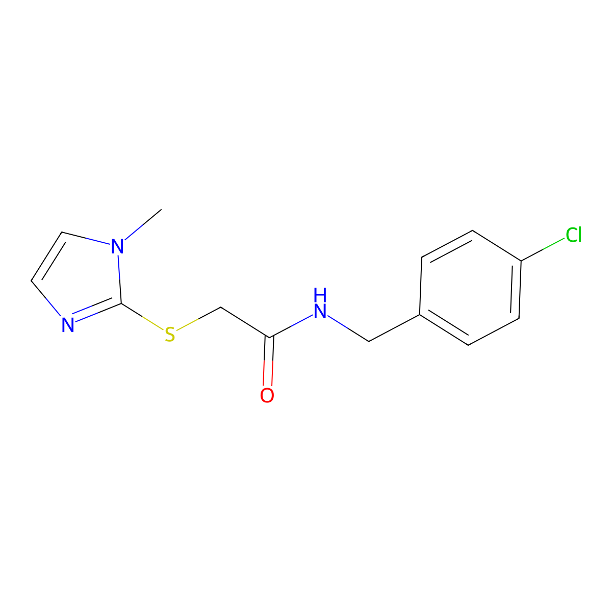 N-[(4-chlorophenyl)methyl]-2-(1-methylimidazol-2-yl)sulfanylacetamide molecular structure, CAS 380185-48-8