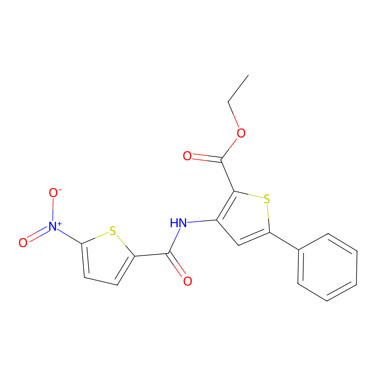 Ethyl 3-(5-nitrothiophene-2-carboxamido)-5-phenylthiophene-2-carboxylate molecular structure, CAS 380186-79-8