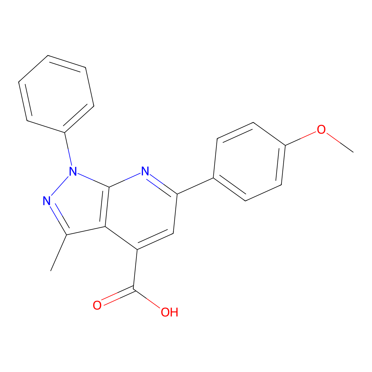 6-(4-methoxyphenyl)-3-methyl-1-phenyl-1H-pyrazolo[3,4-b]pyridine-4-carboxylic acid molecular structure, CAS 380187-39-3