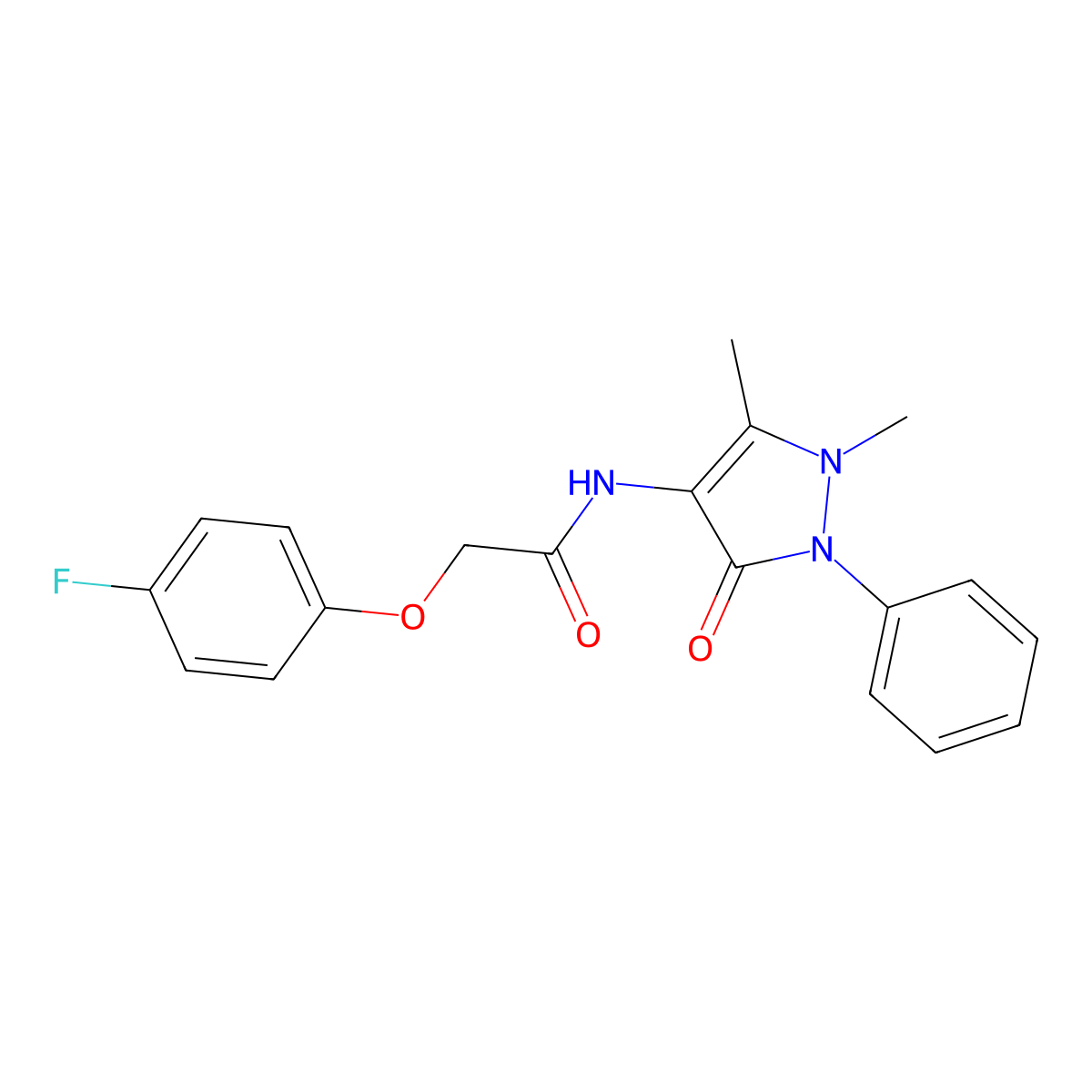 N-(1,5-dimethyl-3-oxo-2-phenylpyrazol-4-yl)-2-(4-fluorophenoxy)acetamide molecular structure, CAS 380189-46-8