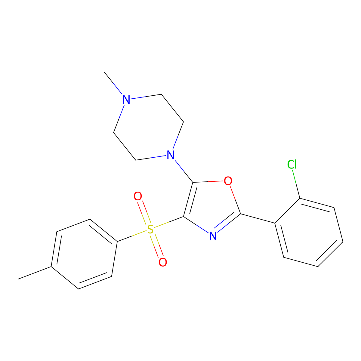 2-(2-Chlorophenyl)-4-(4-methylphenyl)sulfonyl-5-(4-methylpiperazin-1-yl)-1,3-oxazole molecular structure, CAS 380190-49-8