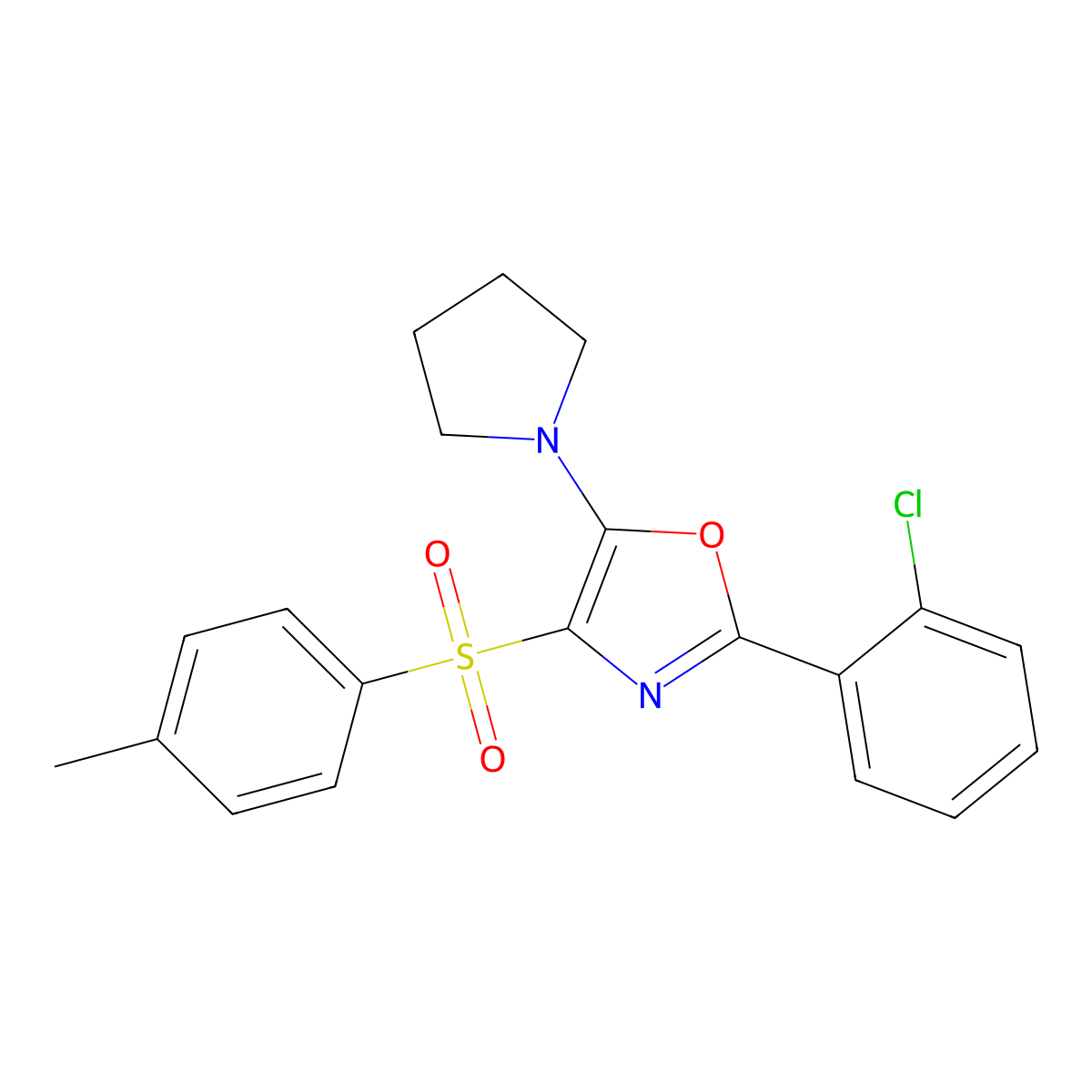 2-(2-Chlorophenyl)-4-(4-methylbenzenesulfonyl)-5-(pyrrolidin-1-yl)-1,3-oxazole molecular structure, CAS 380190-57-8