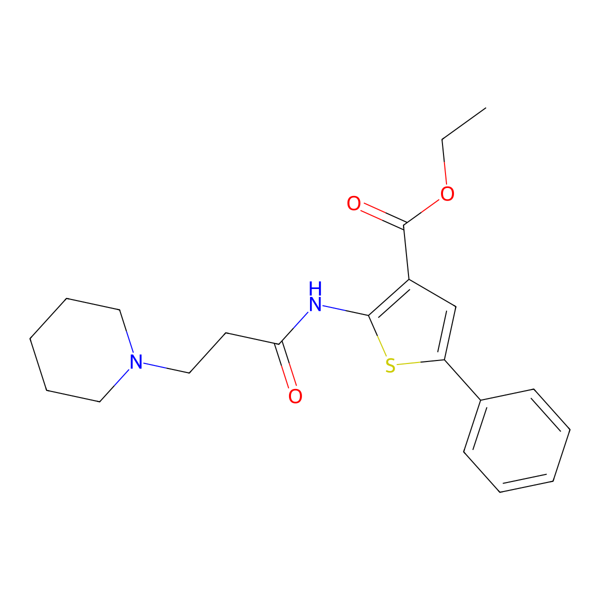 Ethyl 2-[[1-oxo-3-(1-piperidinyl)propyl]amino]-5-phenyl-3-thiophenecarboxylate molecular structure, CAS 380191-01-5