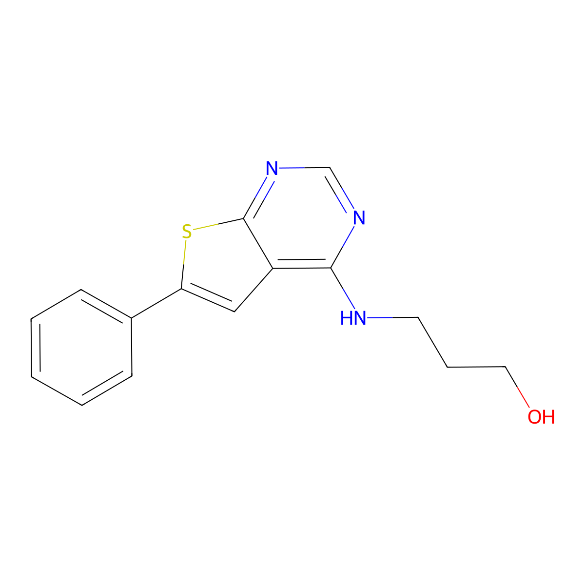 3-({6-Phenylthieno[2,3-d]pyrimidin-4-yl}amino)propan-1-ol molecular structure, CAS 380191-41-3