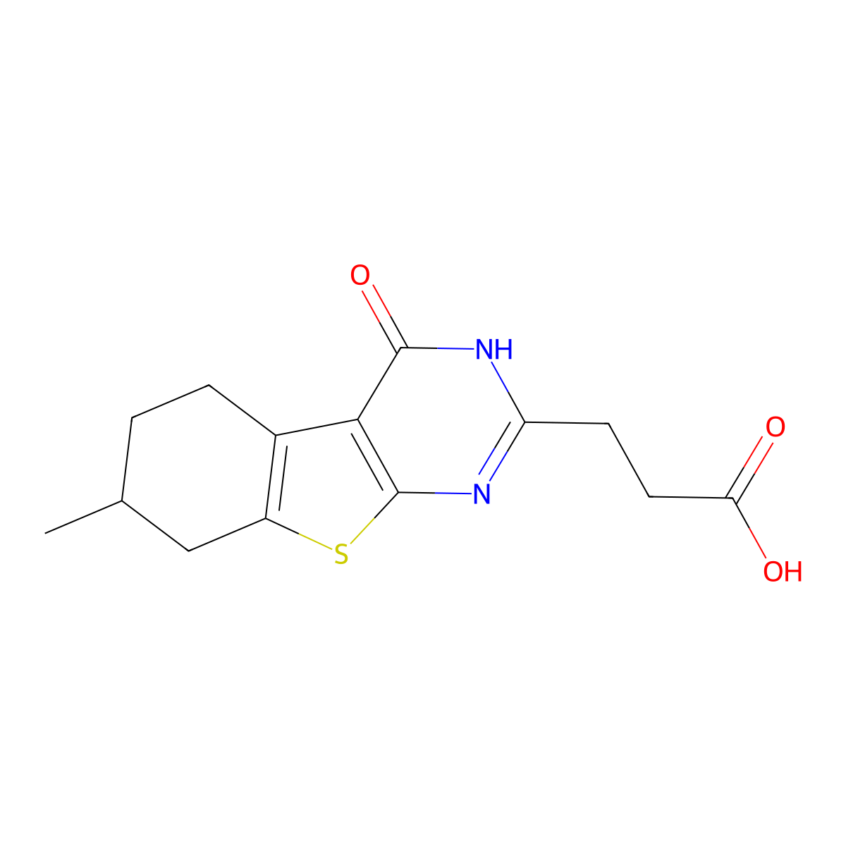 3-{11-Methyl-3-oxo-8-thia-4,6-diazatricyclo[7.4.0.0,2,7]trideca-1(9),2(7),5-trien-5-yl}propanoic acid molecular structure, CAS 380191-48-0