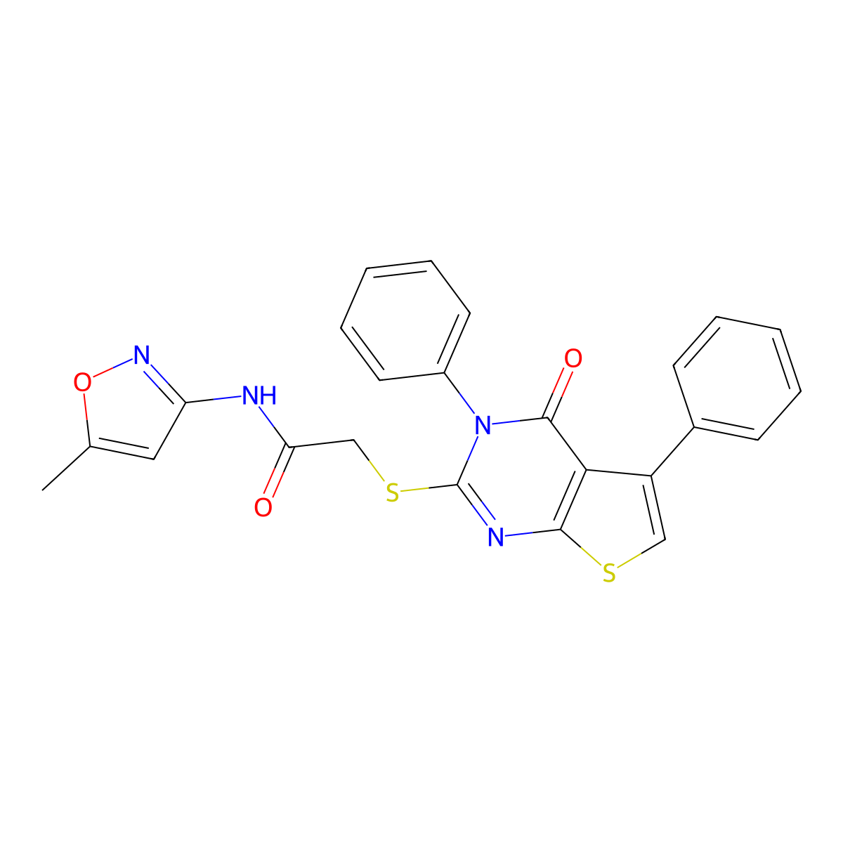N-(5-methyl-3-isoxazolyl)-2-[(4-oxo-3,5-diphenyl-3,4-dihydrothieno[2,3-d]pyrimidin-2-yl)sulfanyl]acetamide molecular structure, CAS 380191-60-6