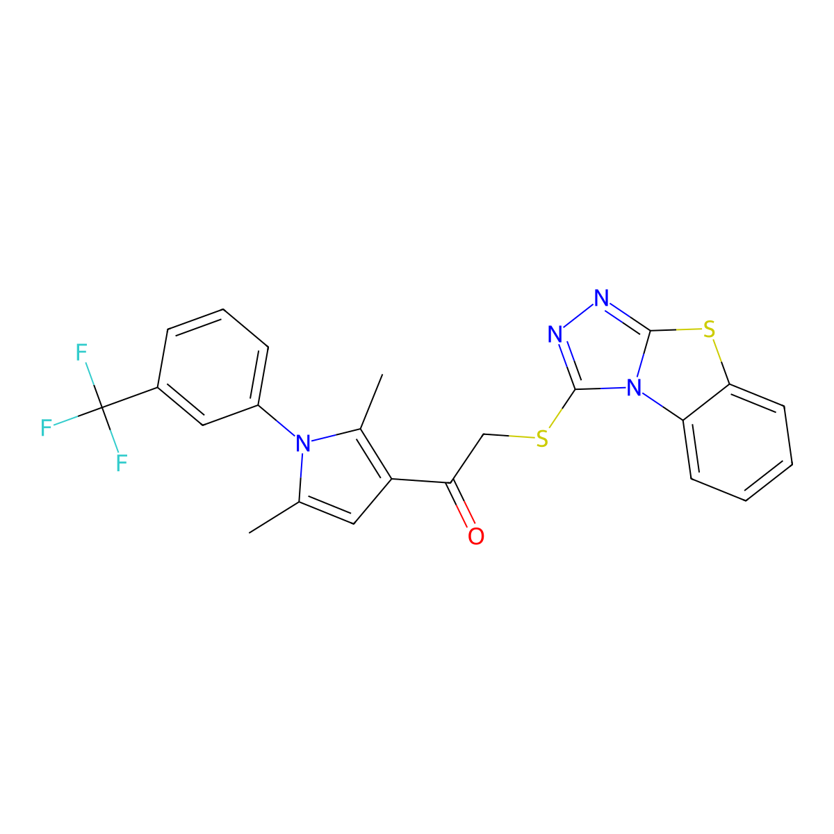 1-[2,5-Dimethyl-1-[3-(trifluoromethyl)phenyl]pyrrol-3-yl]-2-([1,2,4]triazolo[3,4-b][1,3]benzothiazol-1-ylsulfanyl)ethanone molecular structure, CAS 380191-88-8