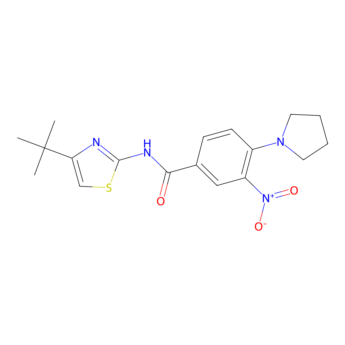N-(4-tert-butyl-1,3-thiazol-2-yl)-3-nitro-4-(pyrrolidin-1-yl)benzamide molecular structure, CAS 380192-50-7