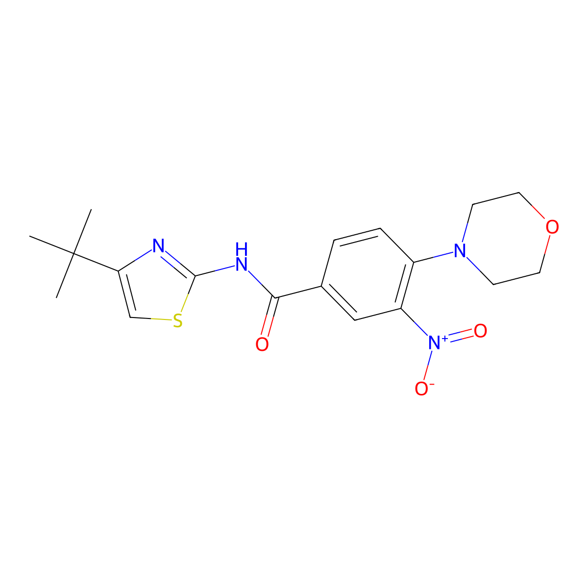 N-(4-tert-butyl-1,3-thiazol-2-yl)-4-morpholin-4-yl-3-nitrobenzamide molecular structure, CAS 380192-53-0