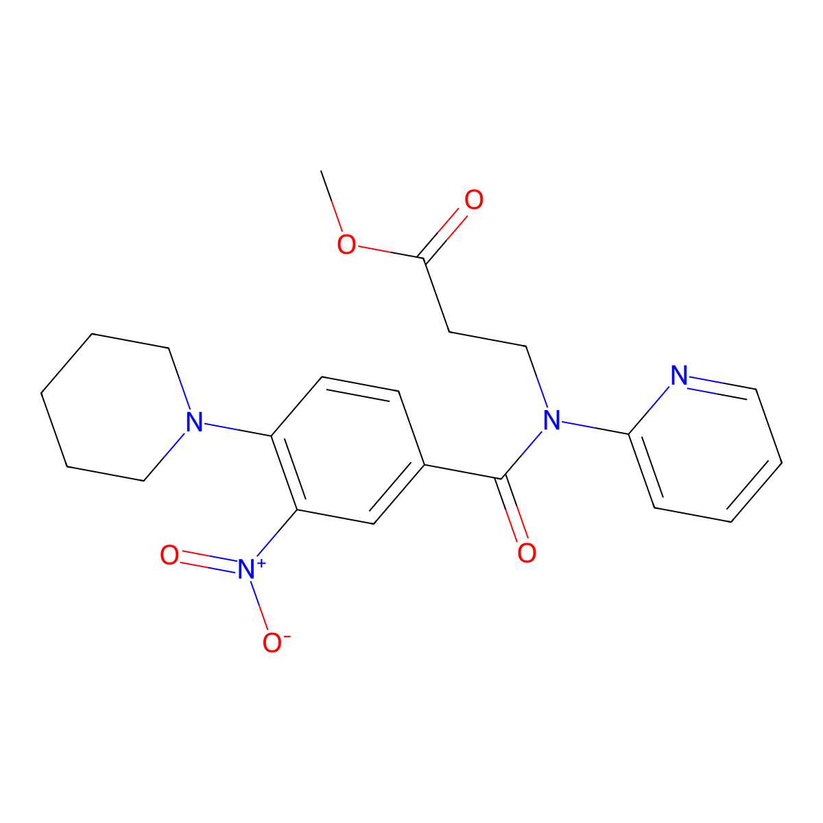 Methyl 3-[(3-nitro-4-piperidin-1-ylbenzoyl)-pyridin-2-ylamino]propanoate molecular structure, CAS 380192-61-0