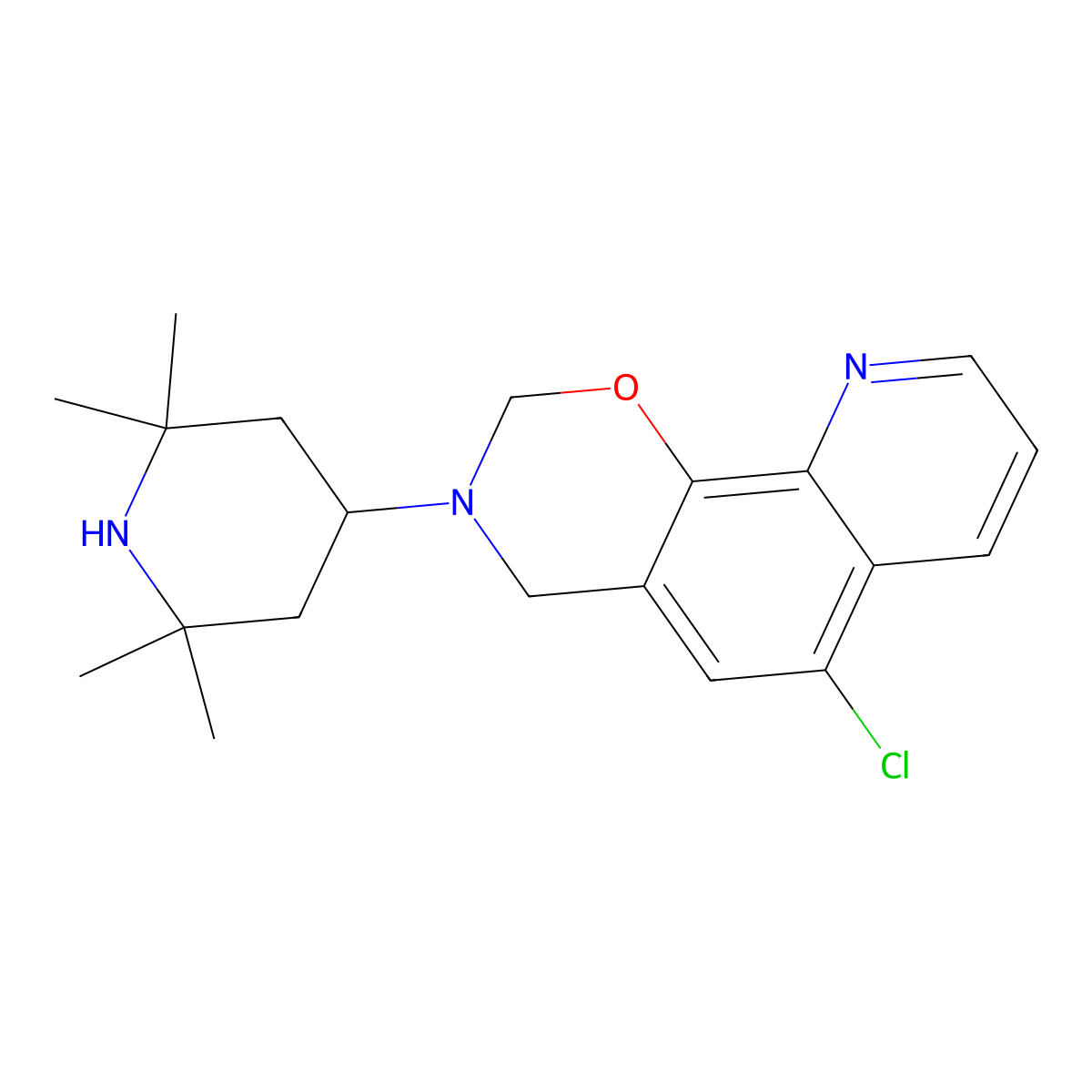 6-chloro-3-(2,2,6,6-tetramethylpiperidin-4-yl)-3,4-dihydro-2H-[1,3]oxazino[5,6-h]quinoline molecular structure, CAS 380192-95-0