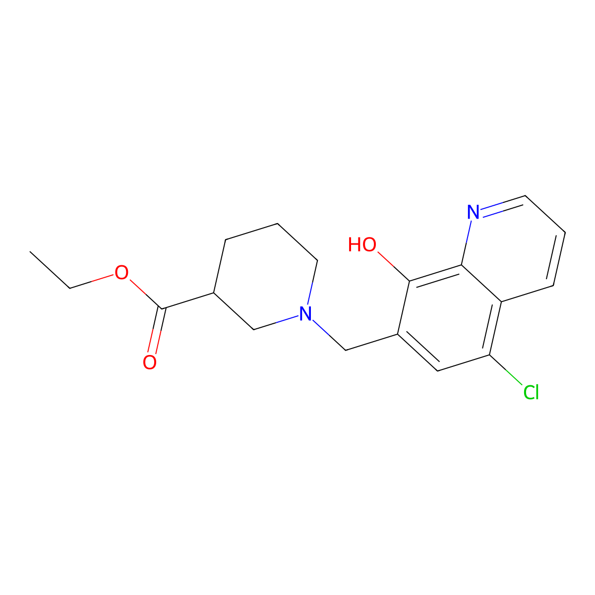 Ethyl 1-[(5-chloro-8-hydroxyquinolin-7-yl)methyl]piperidine-3-carboxylate molecular structure, CAS 380193-04-4