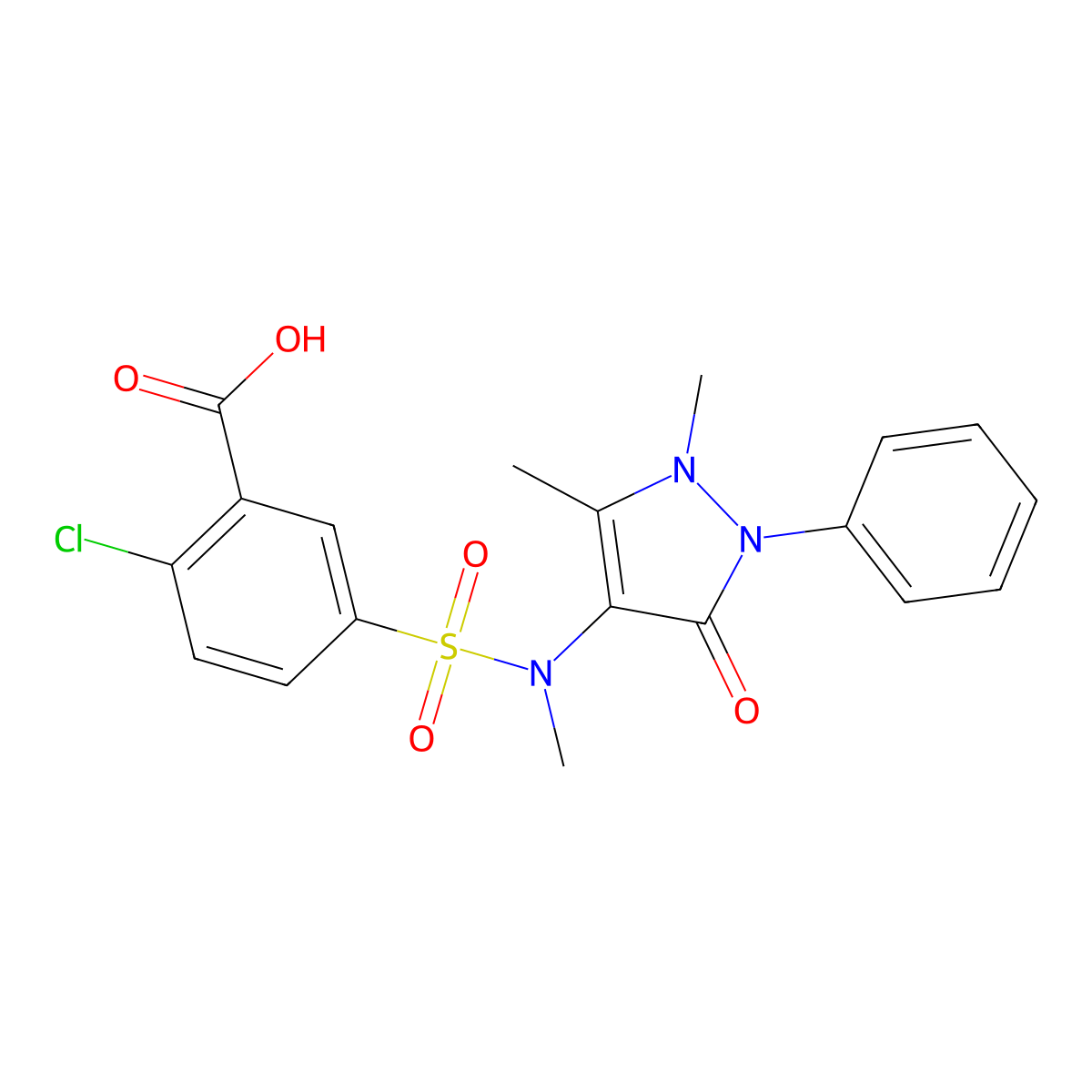 2-chloro-5-[(1,5-dimethyl-3-oxo-2-phenyl-2,3-dihydro-1H-pyrazol-4-yl)(methyl)sulfamoyl]benzoic acid molecular structure, CAS 380193-08-8