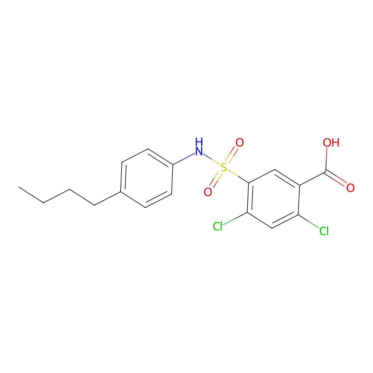 5-[(4-Butylphenyl)sulfamoyl]-2,4-dichlorobenzoic acid molecular structure, CAS 380193-99-7
