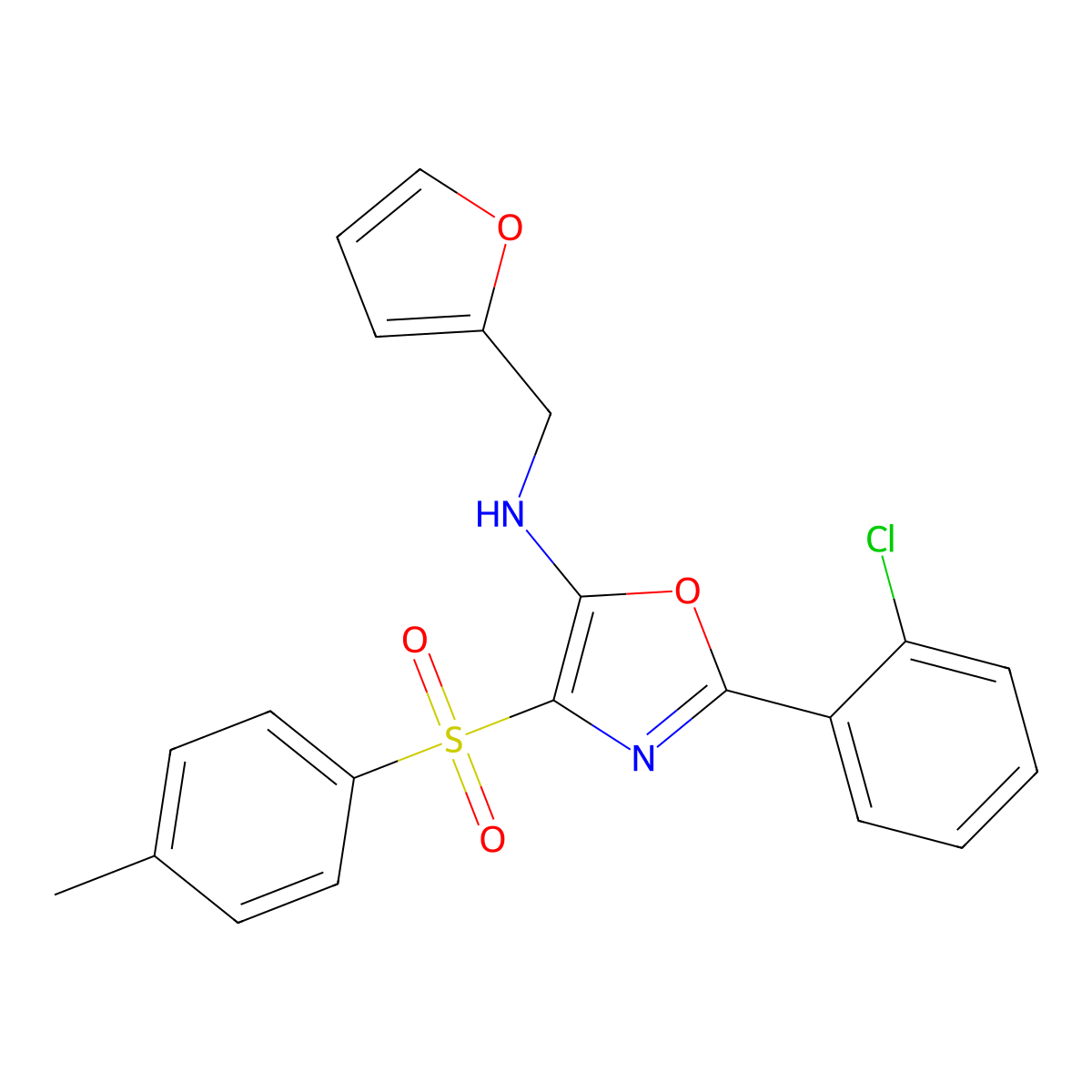 2-(2-chlorophenyl)-N-[(furan-2-yl)methyl]-4-(4-methylbenzenesulfonyl)-1,3-oxazol-5-amine molecular structure, CAS 380194-24-1