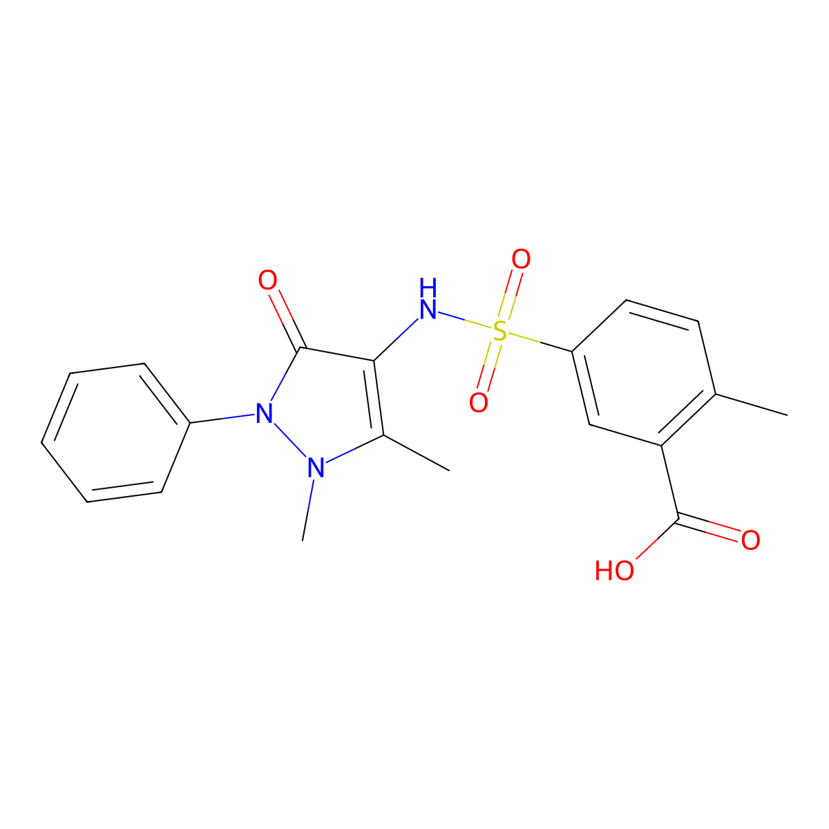 5-[(1,5-dimethyl-3-oxo-2-phenyl-2,3-dihydro-1H-pyrazol-4-yl)sulfamoyl]-2-methylbenzoic acid molecular structure, CAS 380195-30-2