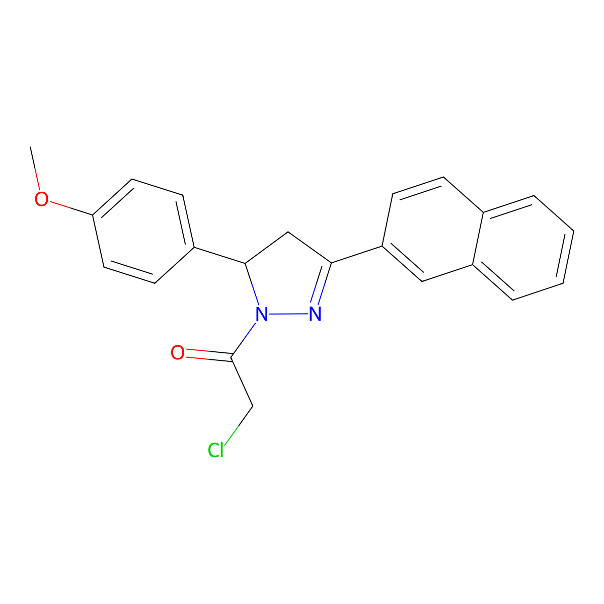 2-chloro-1-[5-(4-methoxyphenyl)-3-(naphthalen-2-yl)-4,5-dihydro-1H-pyrazol-1-yl]ethan-1-one molecular structure, CAS 380196-82-7