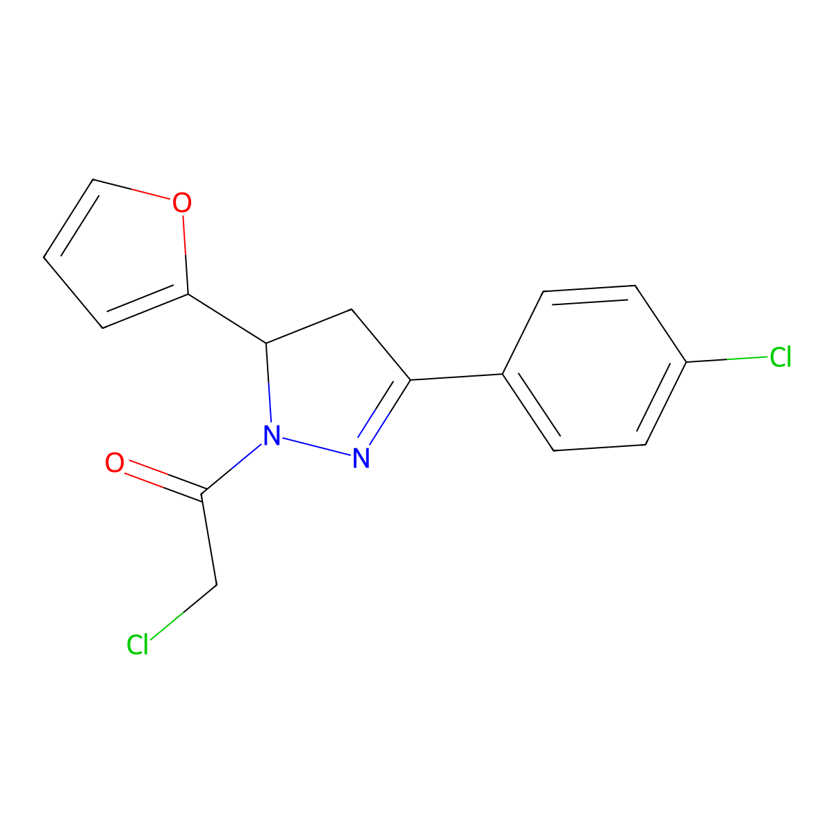 2-chloro-1-(3-(4-chlorophenyl)-5-(furan-2-yl)-4,5-dihydro-1H-pyrazol-1-yl)ethan-1-one molecular structure, CAS 380196-88-3