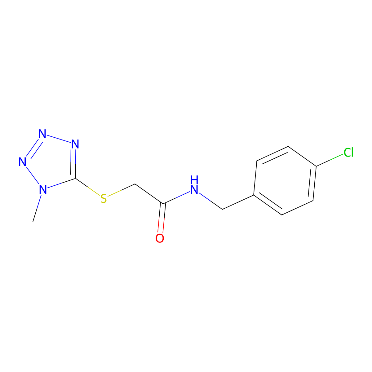 N-[(4-chlorophenyl)methyl]-2-(1-methyltetrazol-5-yl)sulfanylacetamide molecular structure, CAS 380197-69-3