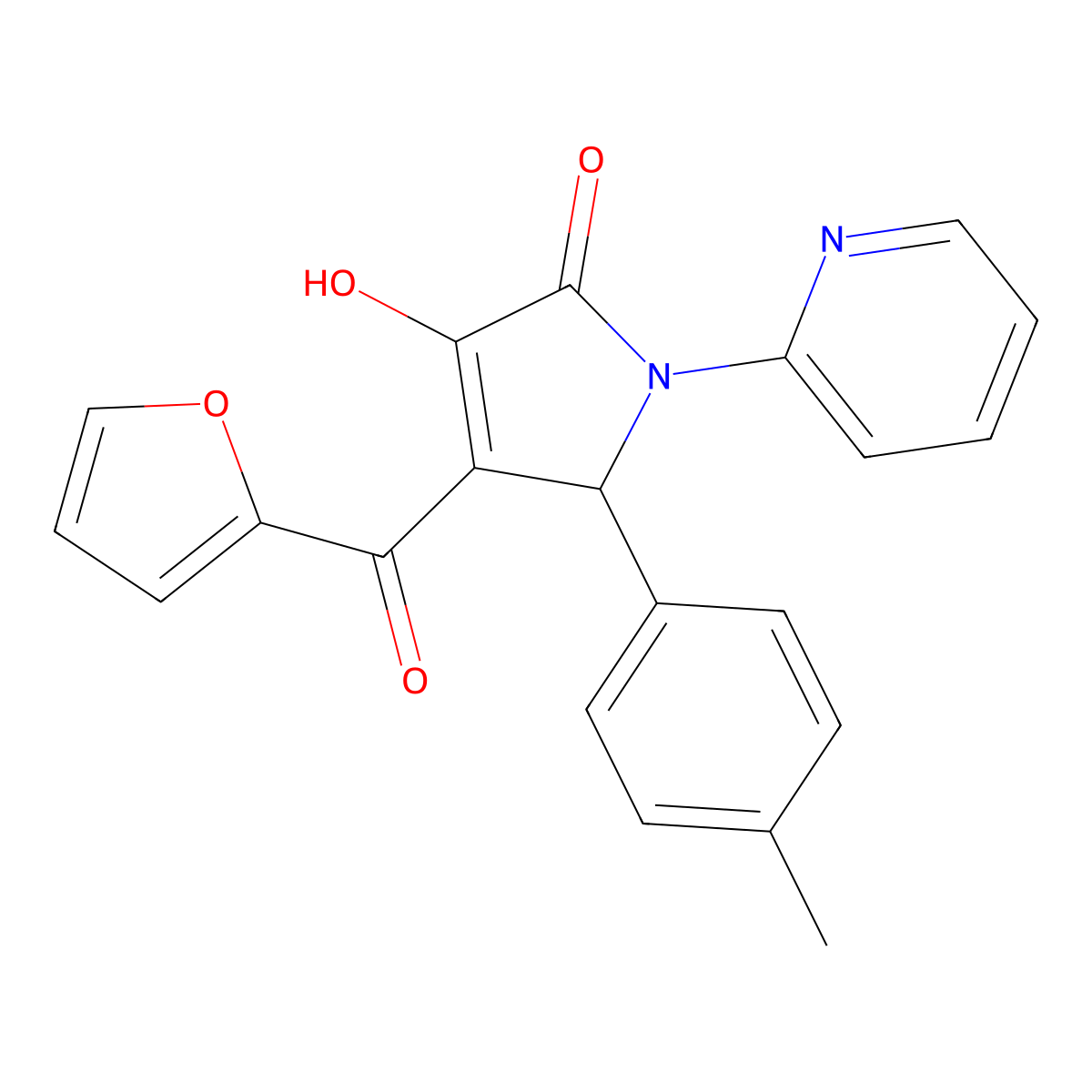 4-(furan-2-carbonyl)-3-hydroxy-5-(4-methylphenyl)-1-(pyridin-2-yl)-2,5-dihydro-1H-pyrrol-2-one molecular structure, CAS 380202-27-7