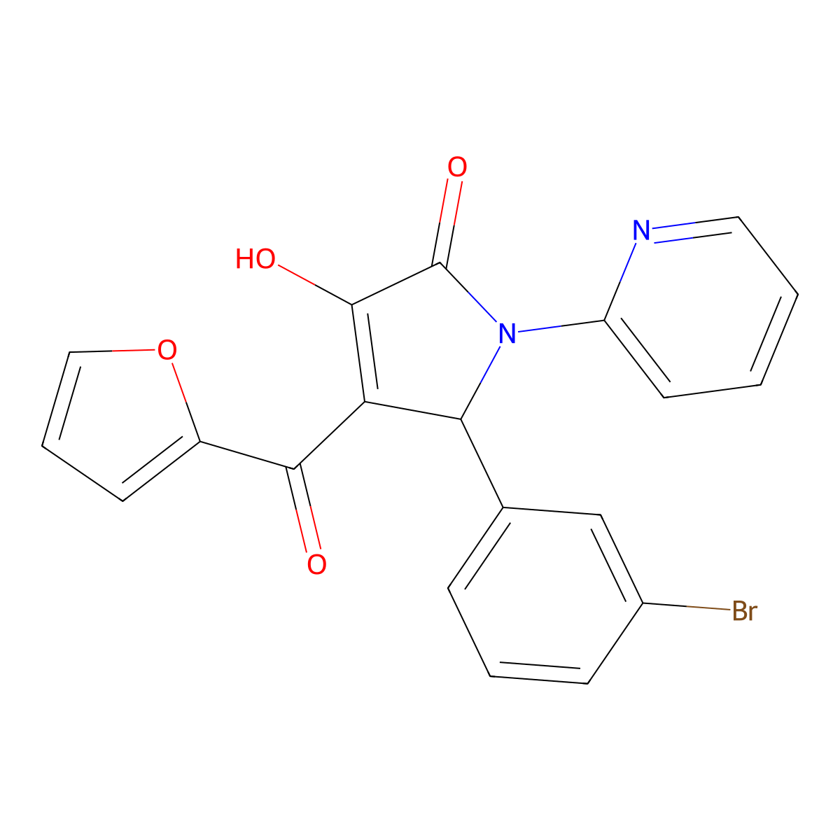 5-(3-bromophenyl)-4-(furan-2-carbonyl)-3-hydroxy-1-(pyridin-2-yl)-2,5-dihydro-1H-pyrrol-2-one molecular structure, CAS 380203-22-5