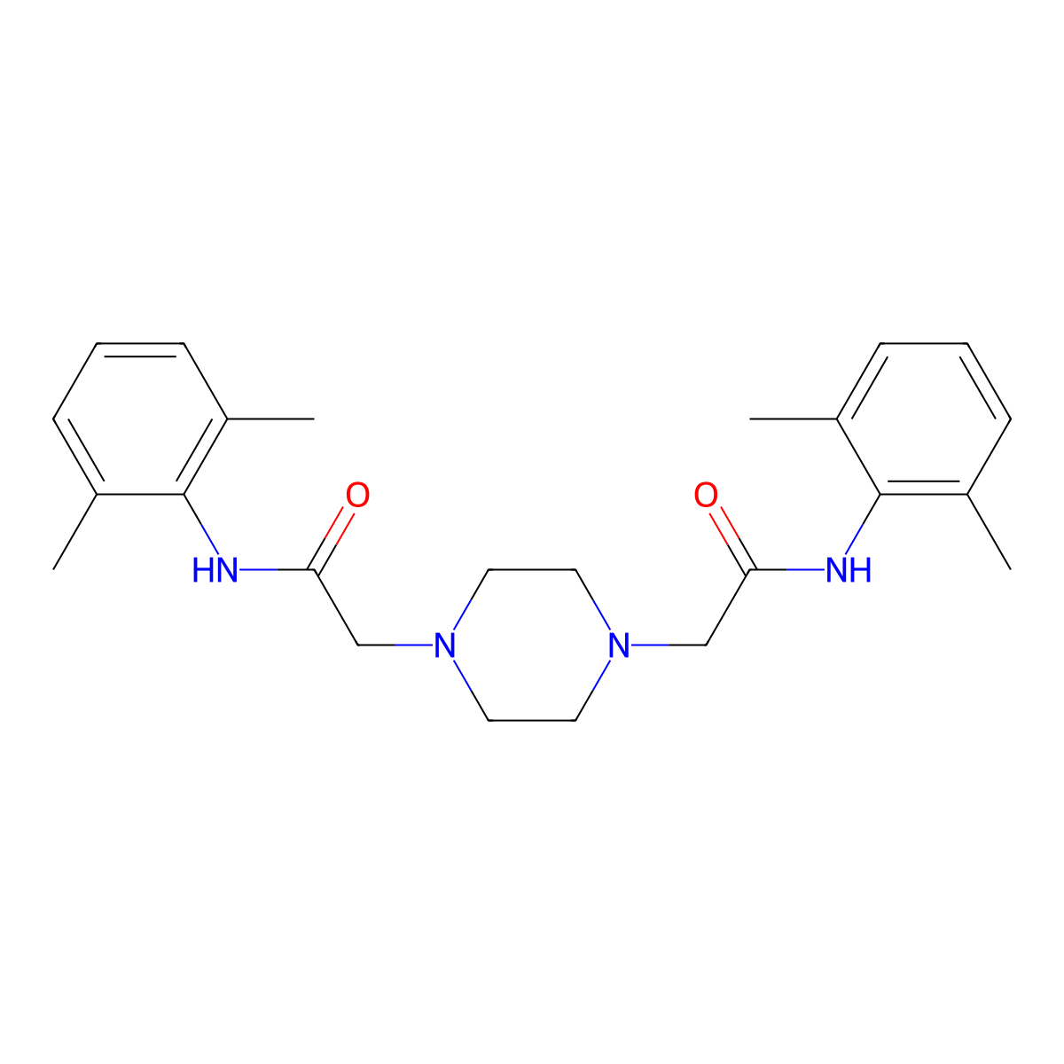 N,N'-bis(2,6-Dimethylphenyl)-1,4-piperazinediacetamide molecular structure, CAS 380204-72-8