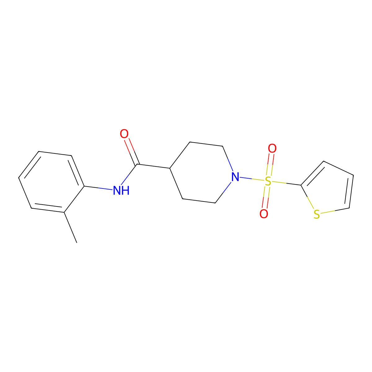 N-(2-methylphenyl)-1-(thiophene-2-sulfonyl)piperidine-4-carboxamide molecular structure, CAS 380208-49-1