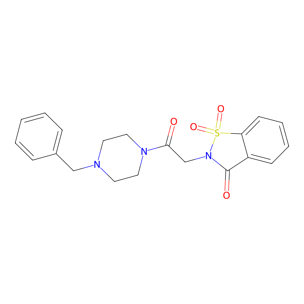 2-(2-(4-benzylpiperazin-1-yl)-2-oxoethyl)benzo[d]isothiazol-3(2H)-one 1,1-dioxide molecular structure, CAS 380209-08-5
