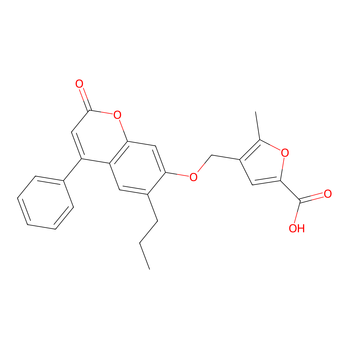 5-methyl-4-{[(2-oxo-4-phenyl-6-propyl-2H-chromen-7-yl)oxy]methyl}-2-furoic acid molecular structure, CAS 380209-62-1