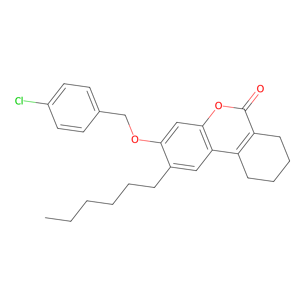 3-[(4-chlorobenzyl)oxy]-2-hexyl-7,8,9,10-tetrahydro-6H-benzo[c]chromen-6-one molecular structure, CAS 380209-83-6