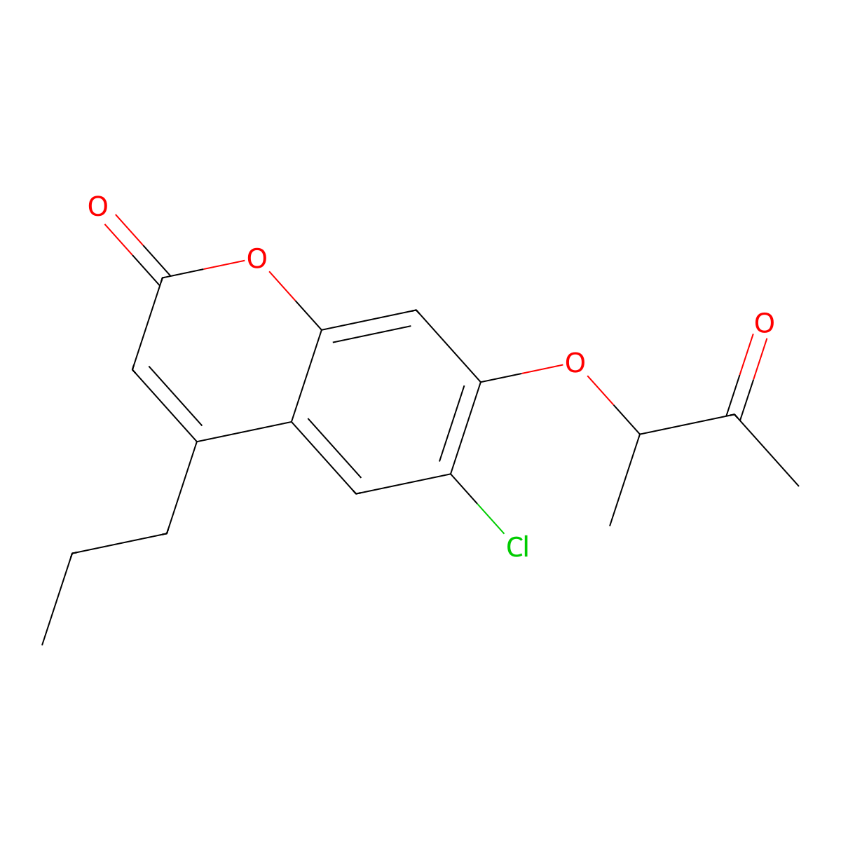 6-chloro-7-[(3-oxobutan-2-yl)oxy]-4-propyl-2H-chromen-2-one molecular structure, CAS 380210-13-9