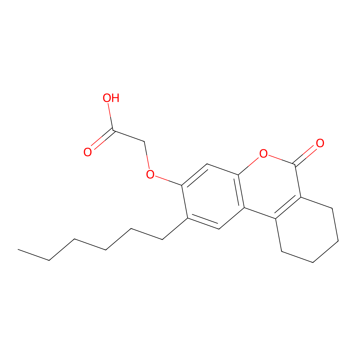[(2-hexyl-6-oxo-7,8,9,10-tetrahydro-6H-benzo[c]chromen-3-yl)oxy]acetic acid molecular structure, CAS 380210-28-6