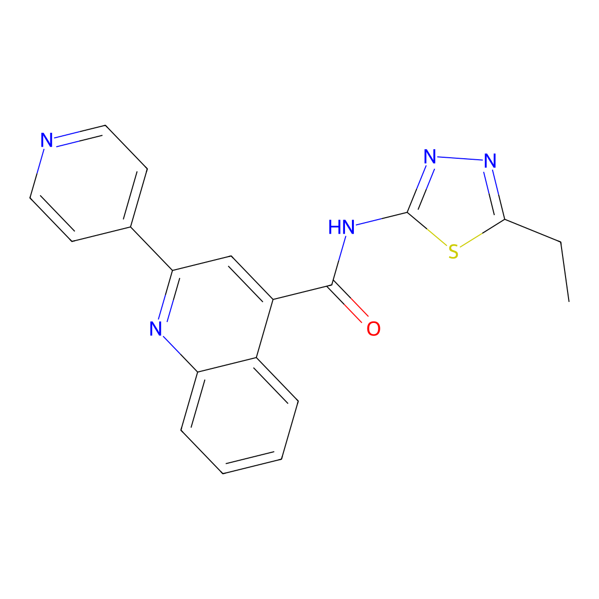 N-(5-ethyl-1,3,4-thiadiazol-2-yl)-2-(pyridin-4-yl)quinoline-4-carboxamide molecular structure, CAS 380212-69-1