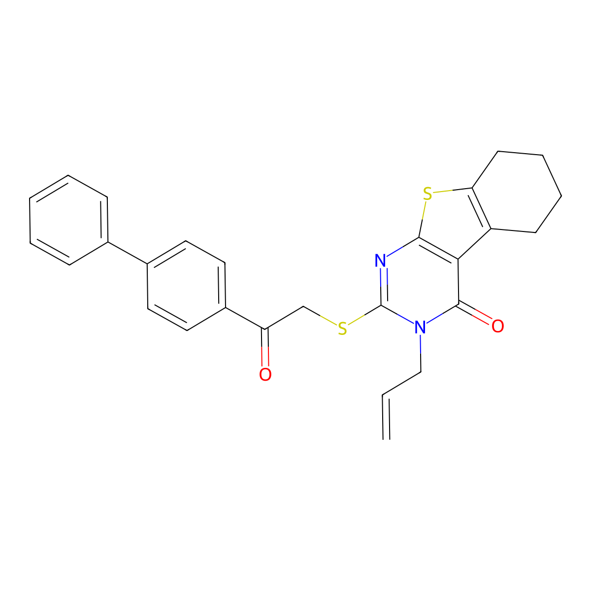 2-{[2-(biphenyl-4-yl)-2-oxoethyl]sulfanyl}-3-(prop-2-en-1-yl)-5,6,7,8-tetrahydro[1]benzothieno[2,3-d]pyrimidin-4(3H)-one molecular structure, CAS 380217-48-1