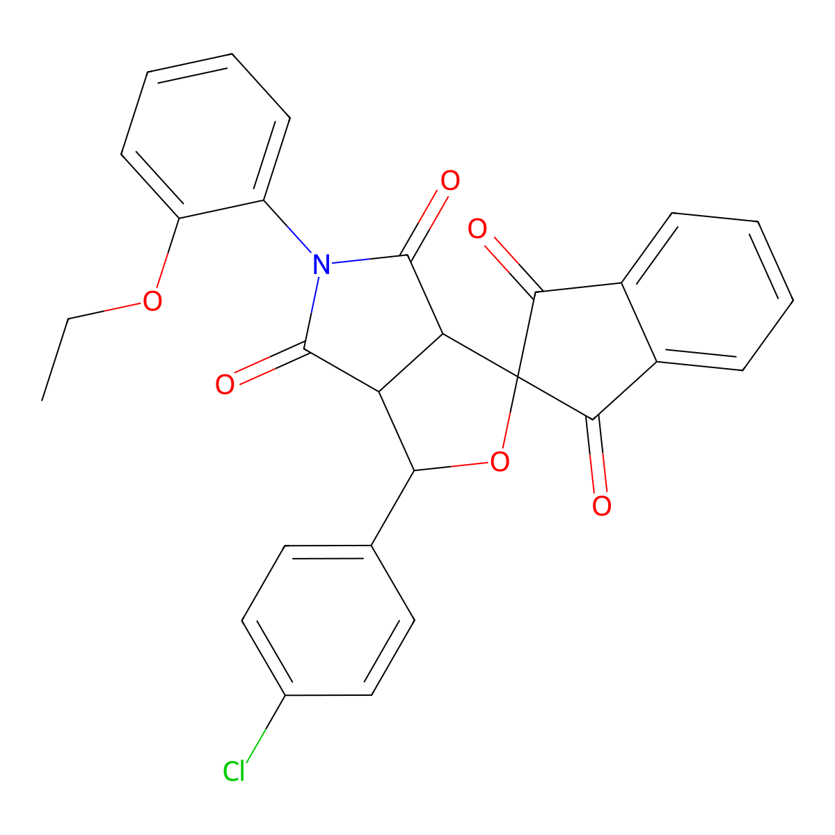 3-(4-chlorophenyl)-5-(2-ethoxyphenyl)-3a,6a-dihydrospiro[furo[3,4-c]pyrrole-1,2'-indene]-1',3',4,6(3H,5H)-tetrone molecular structure, CAS 380222-27-5