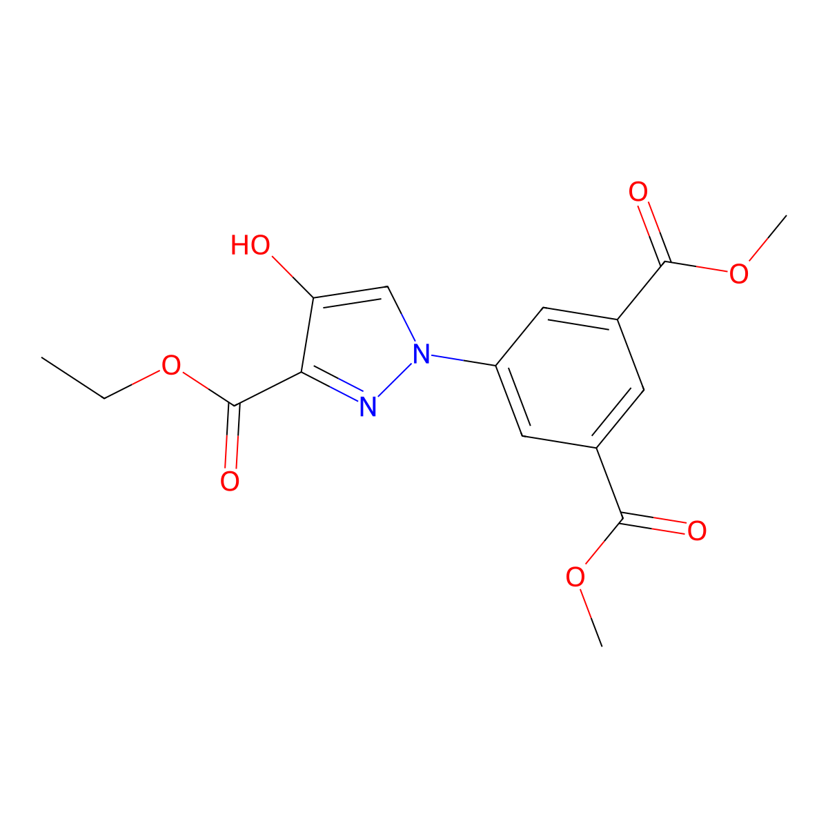 dimethyl 5-(3-(ethoxycarbonyl)-4-hydroxy-1H-pyrazol-1-yl)isophthalate molecular structure, CAS 380222-38-8