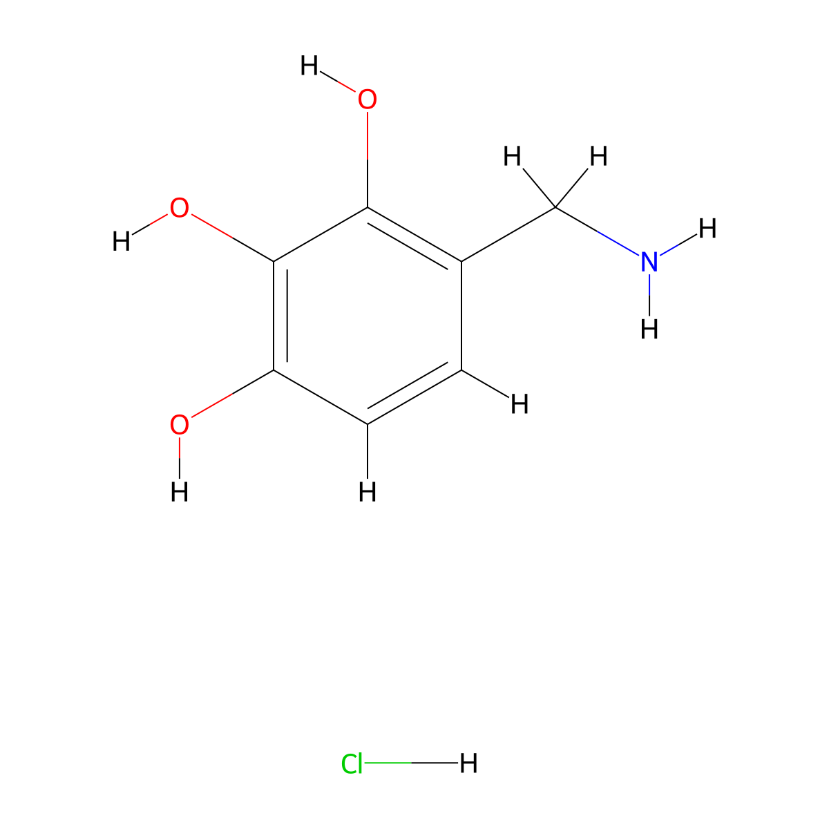 4-(Aminomethyl)benzene-1,2,3-triol hydrochloride molecular structure, CAS 380227-73-6
