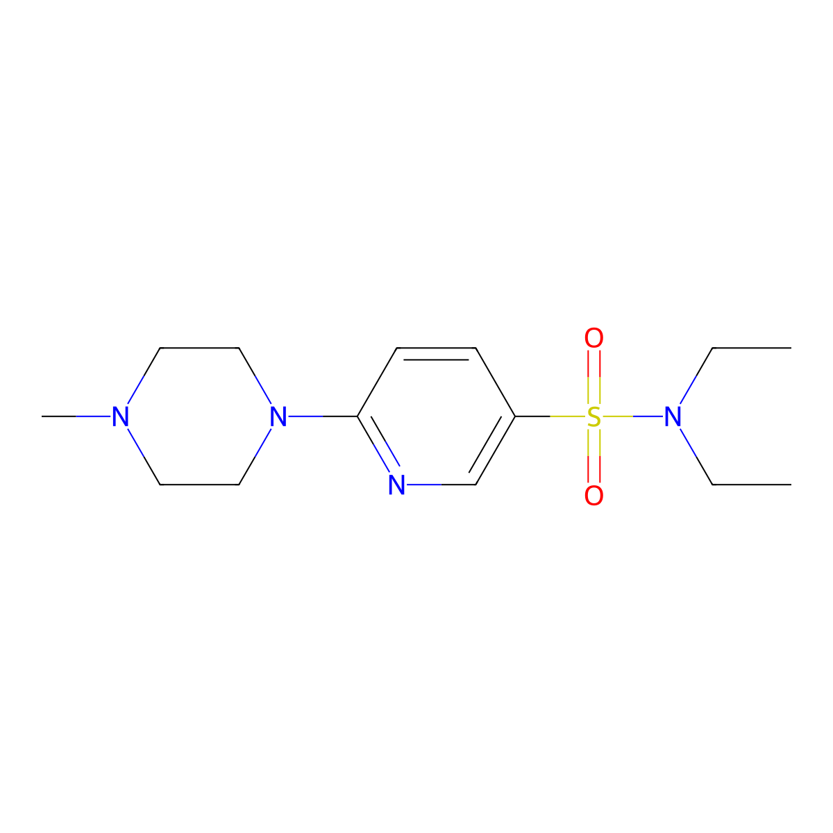 3-Pyridinesulfonamide, N,N-diethyl-6-(4-methyl-1-piperazinyl)- molecular structure, CAS 38029-94-6