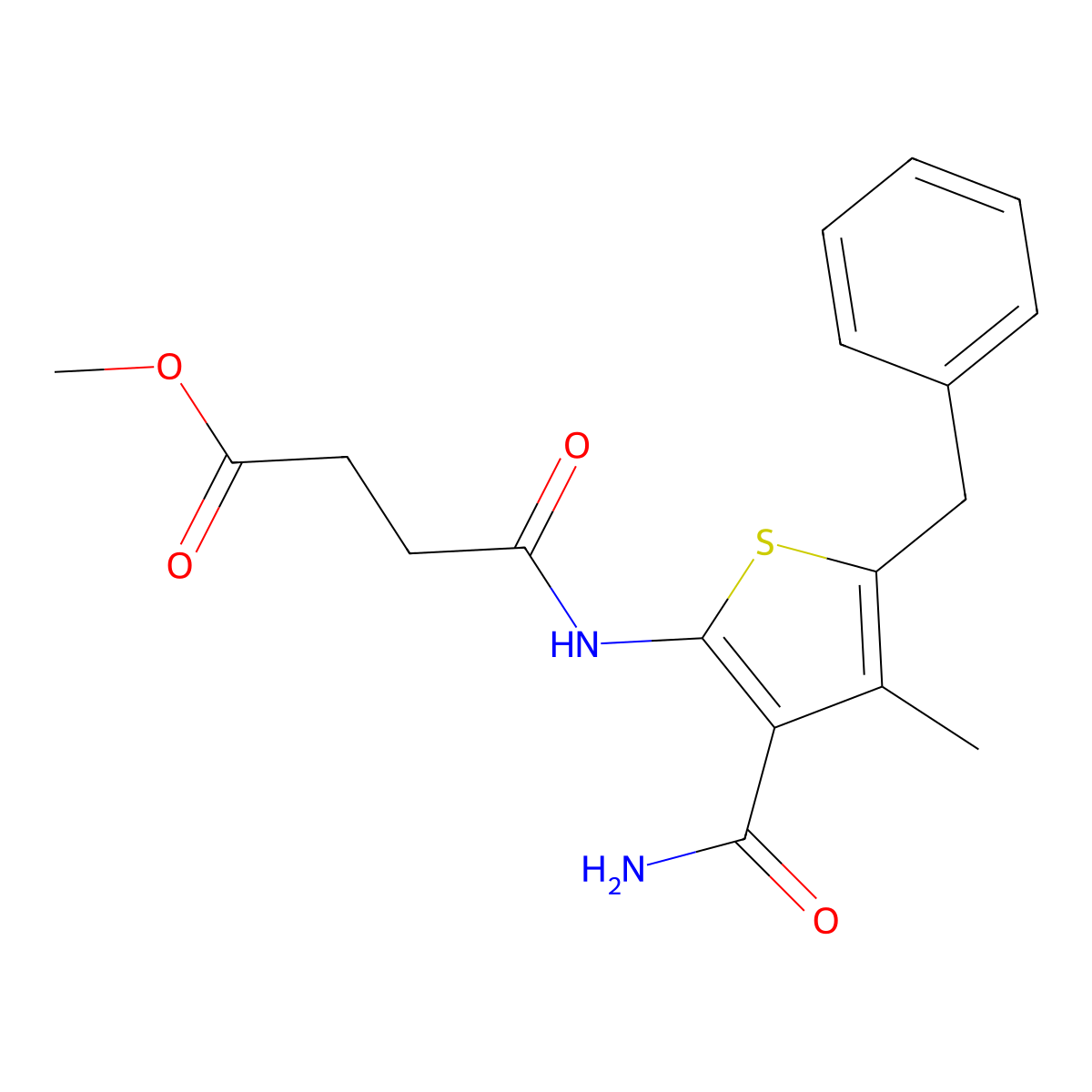 Methyl 4-[(5-benzyl-3-carbamoyl-4-methylthiophen-2-yl)amino]-4-oxobutanoate molecular structure, CAS 380307-58-4