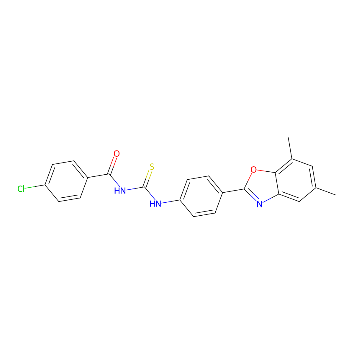 4-chloro-N-[[4-(5,7-dimethyl-1,3-benzoxazol-2-yl)phenyl]carbamothioyl]benzamide molecular structure, CAS 380307-80-2