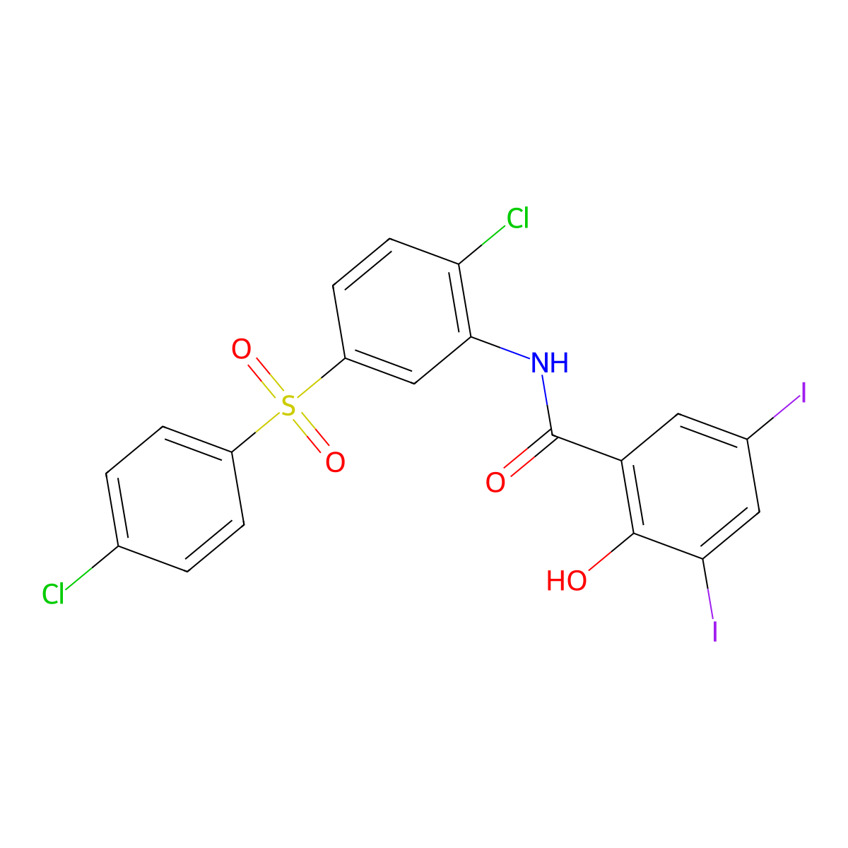 N-{2-chloro-5-[(4-chlorophenyl)sulfonyl]phenyl}-2-hydroxy-3,5-diiodobenzamide molecular structure, CAS 380309-23-9