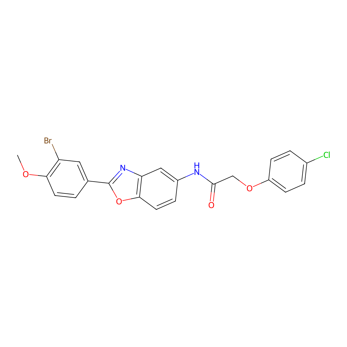 N-[2-(3-bromo-4-methoxyphenyl)-1,3-benzoxazol-5-yl]-2-(4-chlorophenoxy)acetamide molecular structure, CAS 380309-90-0